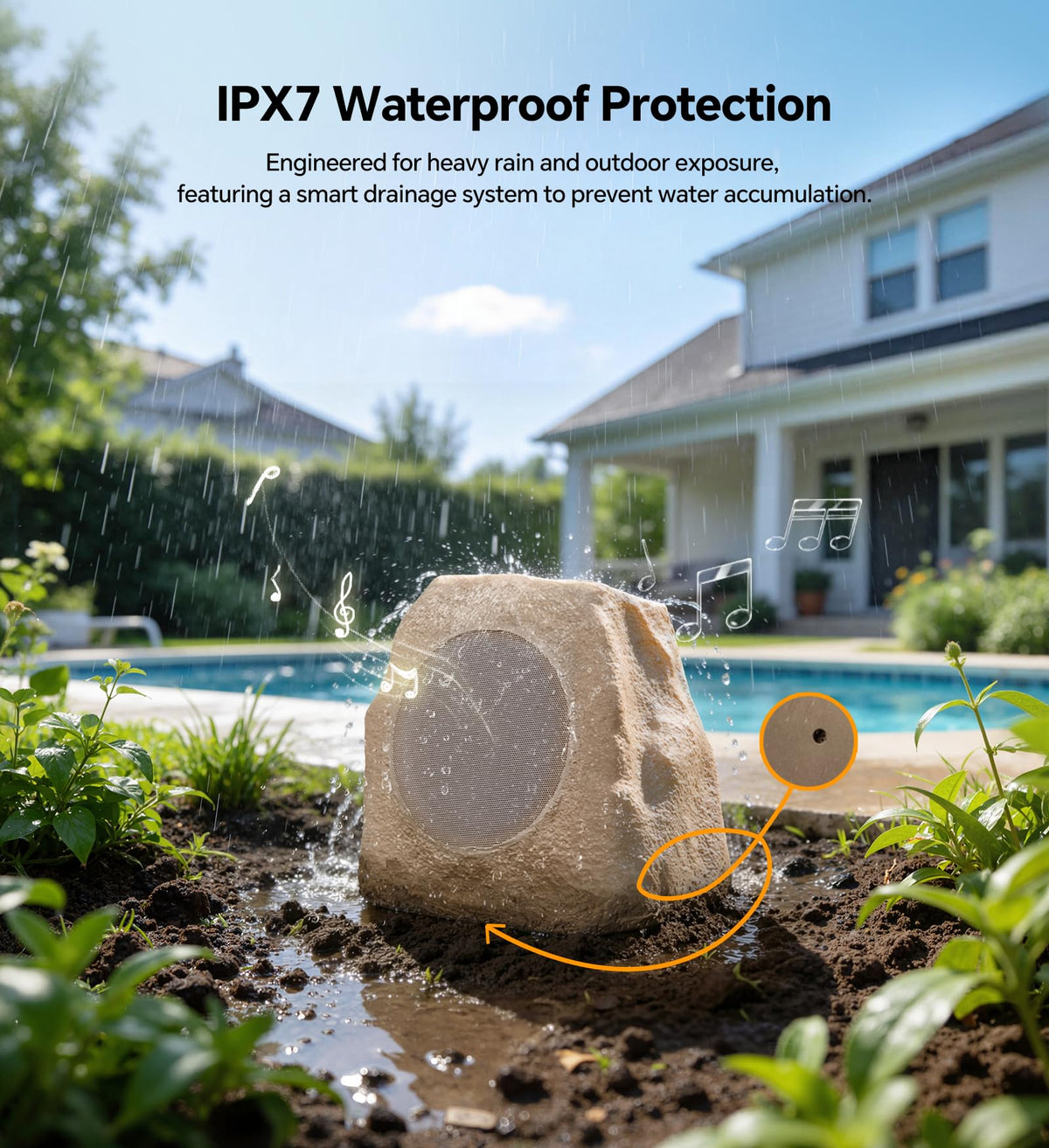BolaButty rock speaker IPX7 waterproof handles rain and splashes