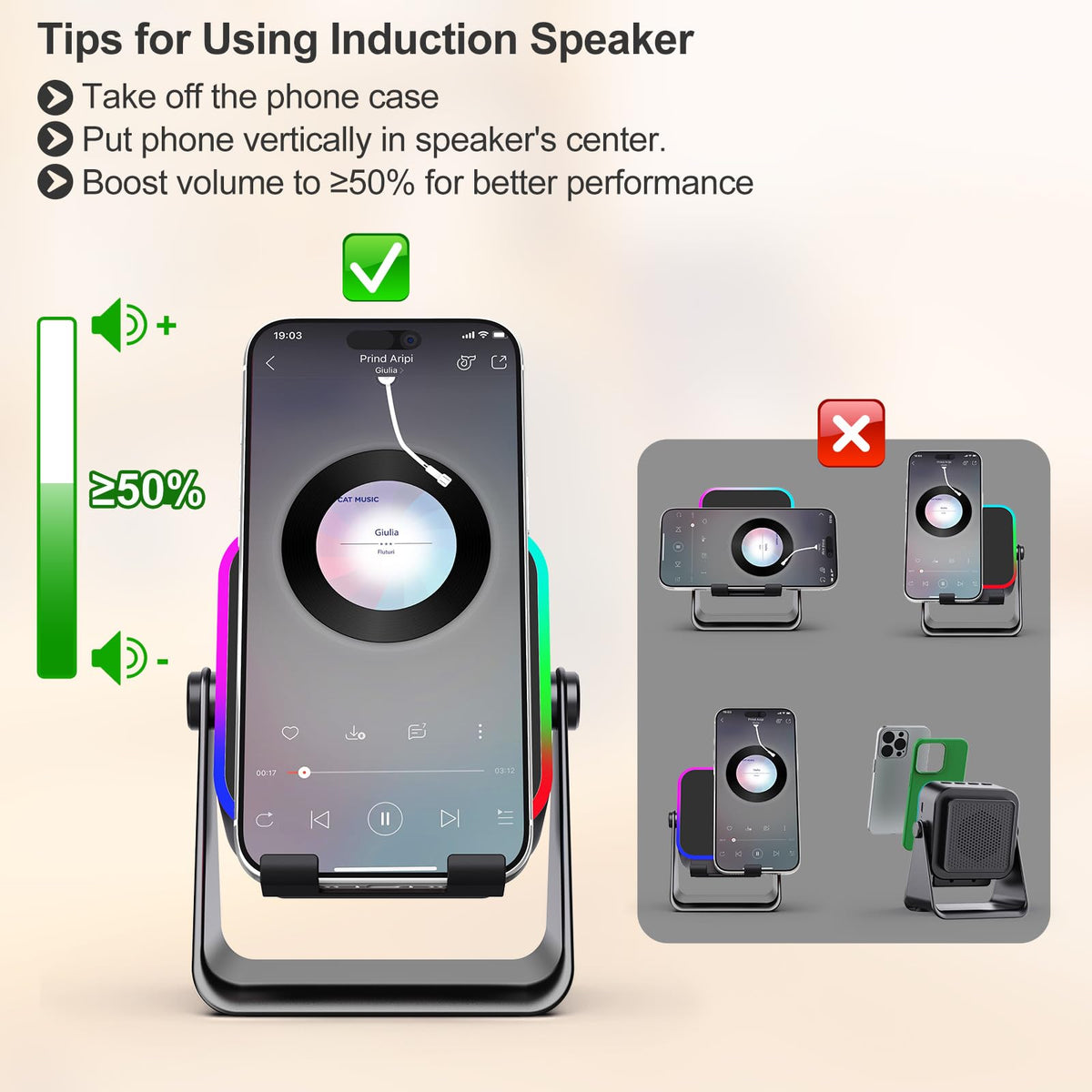 BOLONMI induction speaker displaying 360-degree rotation for angles