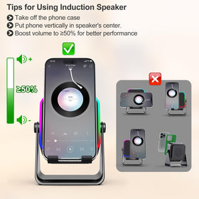 BOLONMI induction speaker displaying 360-degree rotation for angles