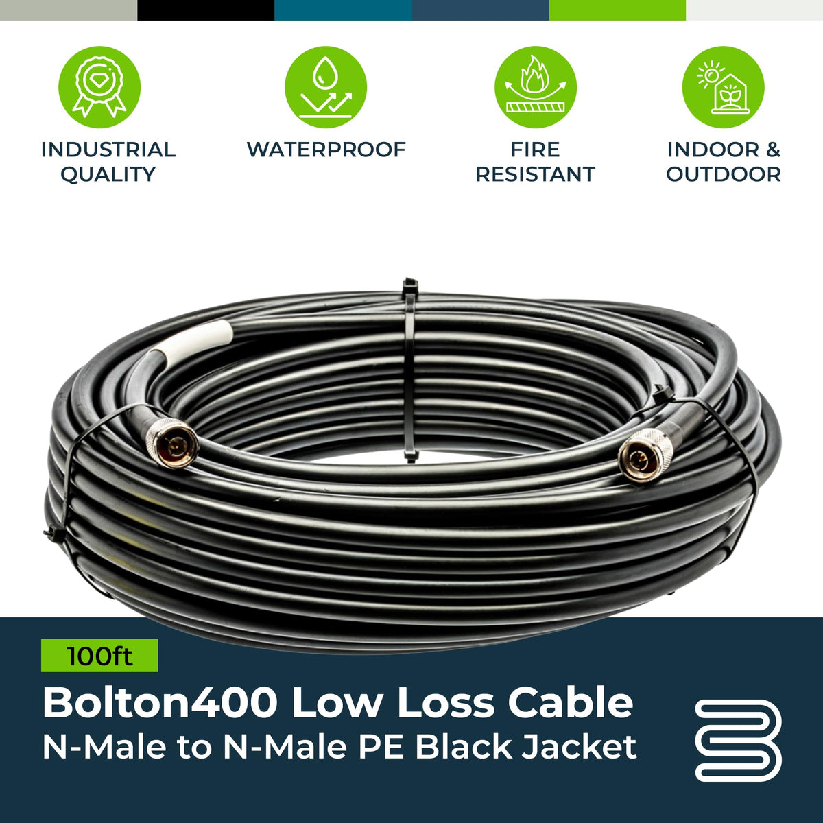 Bolton400 heavy-duty ultra-low-loss cable preserves signal quality across distances.