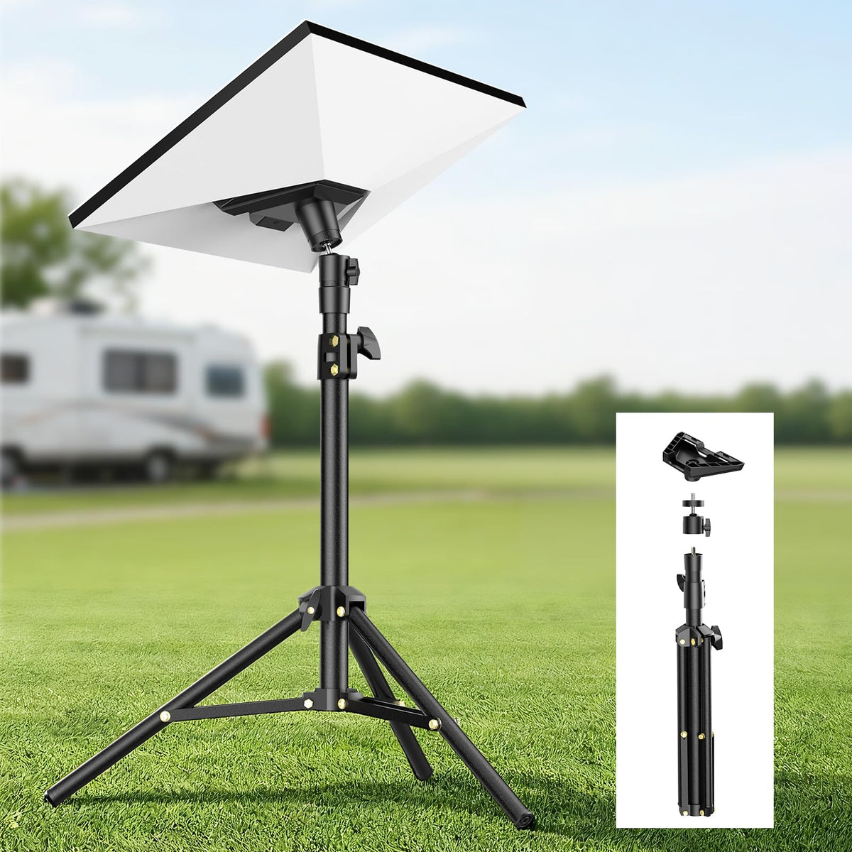 Boltwasp front view of tripod mount showing secure Starlink Mini fit and quick setup