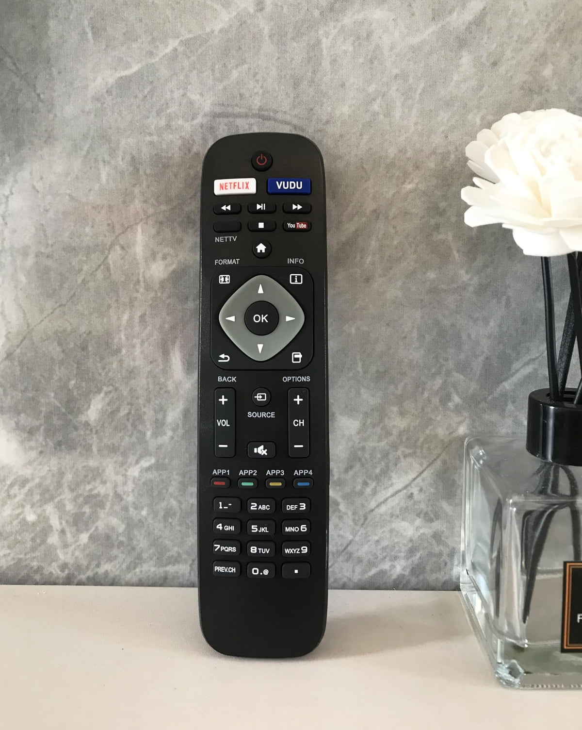 BOMAZ remote in use on couch showing comfortable reach and reliable operation