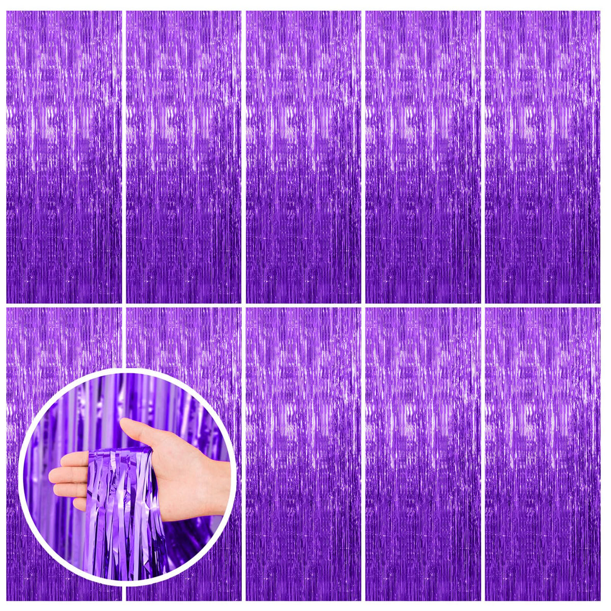 BOMSI 10 pack purple tinsel backdrop with foil fringe for festive photos