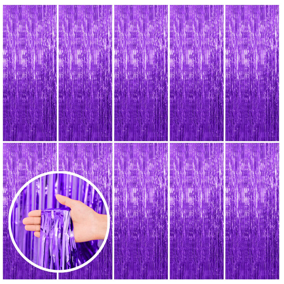 BOMSI 10 pack purple tinsel backdrop with foil fringe for festive photos