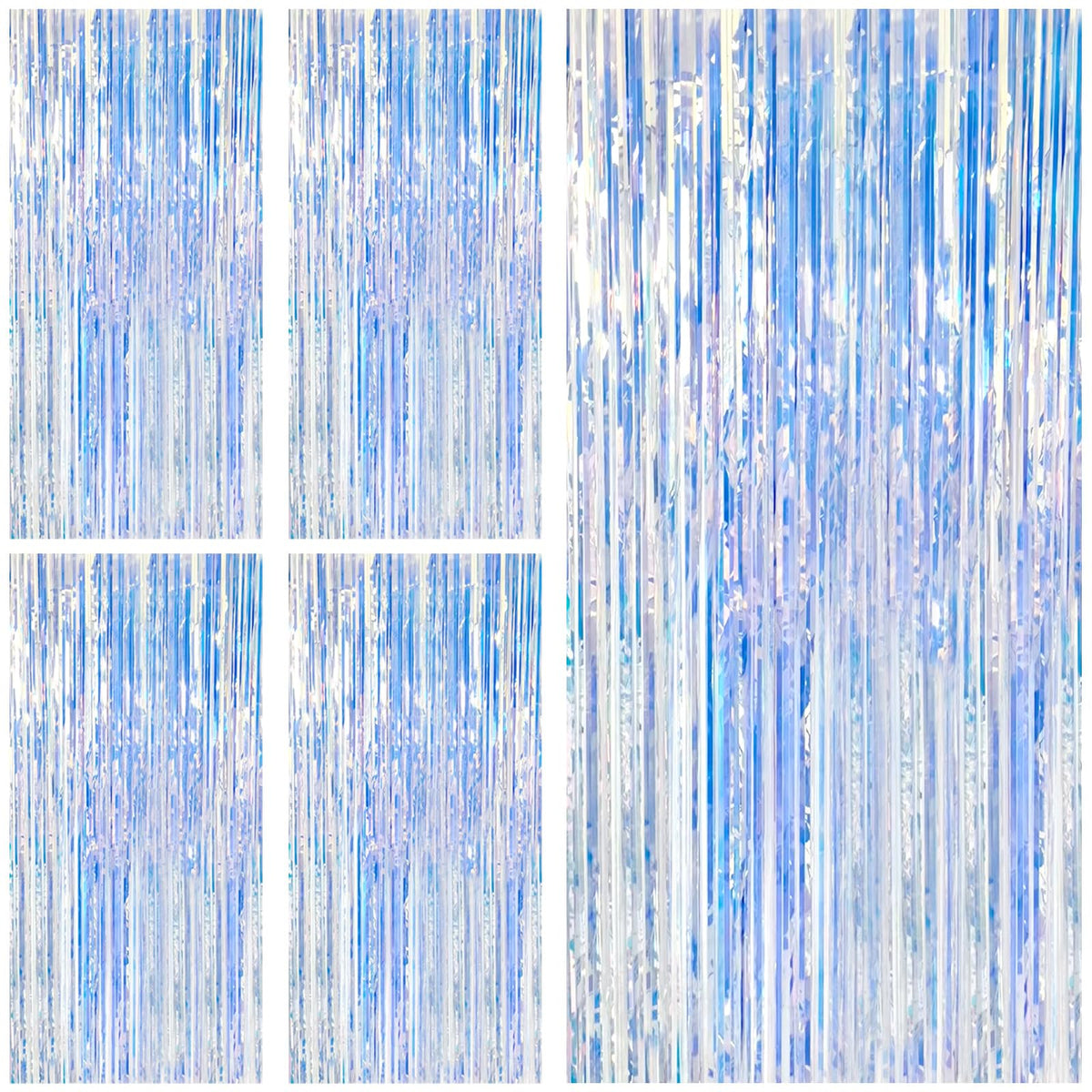 BOMSI 5-pack iridescent backdrop curtains add vibrant color to walls and entrances.