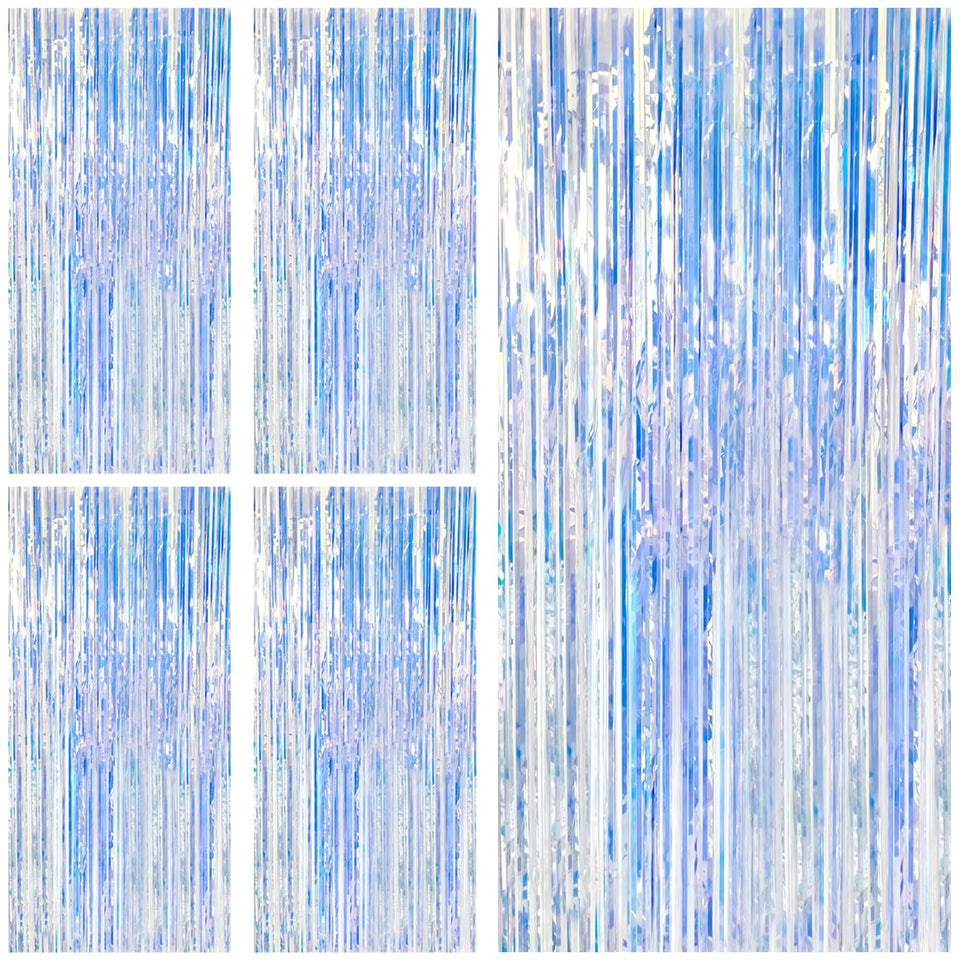 BOMSI 5-pack iridescent backdrop curtains add vibrant color to walls and entrances.