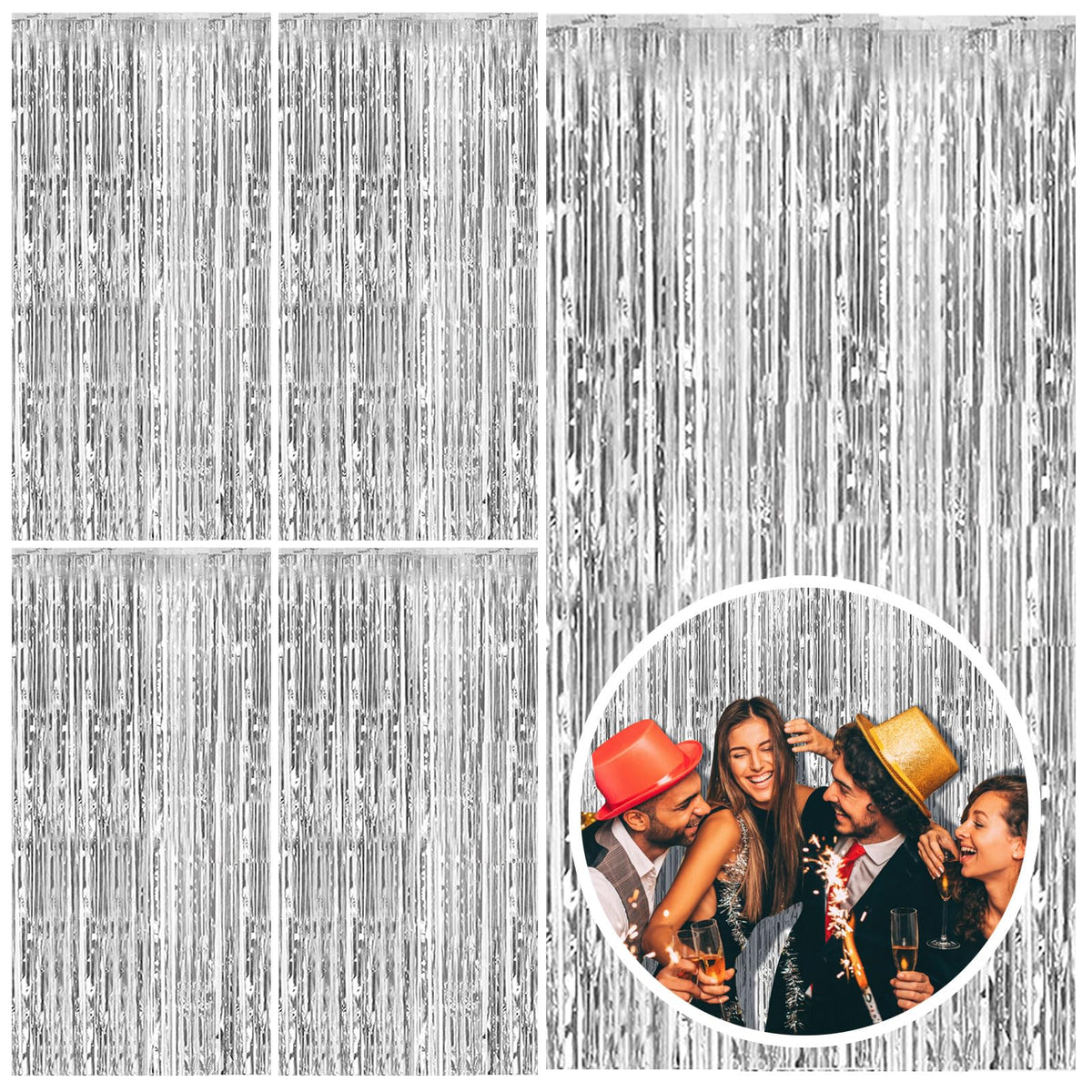 Bomsi 5-pack silver backdrop curtain adds versatile party backdrop for photos