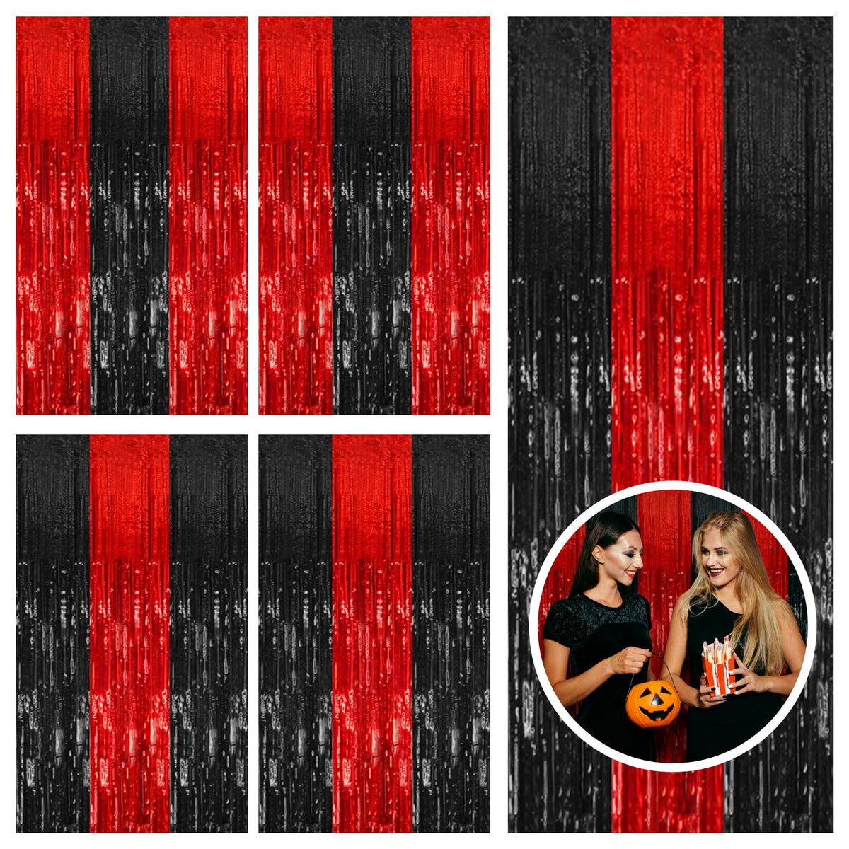 BOMSI 5pack black red tinsel curtain for vibrant party photo backdrops
