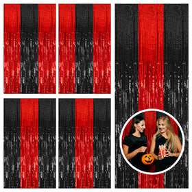 BOMSI 5pack black red tinsel curtain for vibrant party photo backdrops