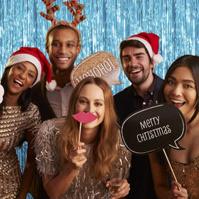BOMSI blue backdrop used in a photo booth adding vivid photo depth