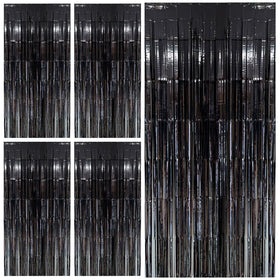 BOMSI black foil fringe backdrop curtain for dramatic party walls and entrances.