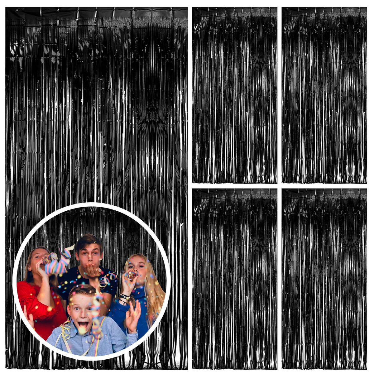BOMSI 5-pack black backdrop hung on a doorway for bold entry.
