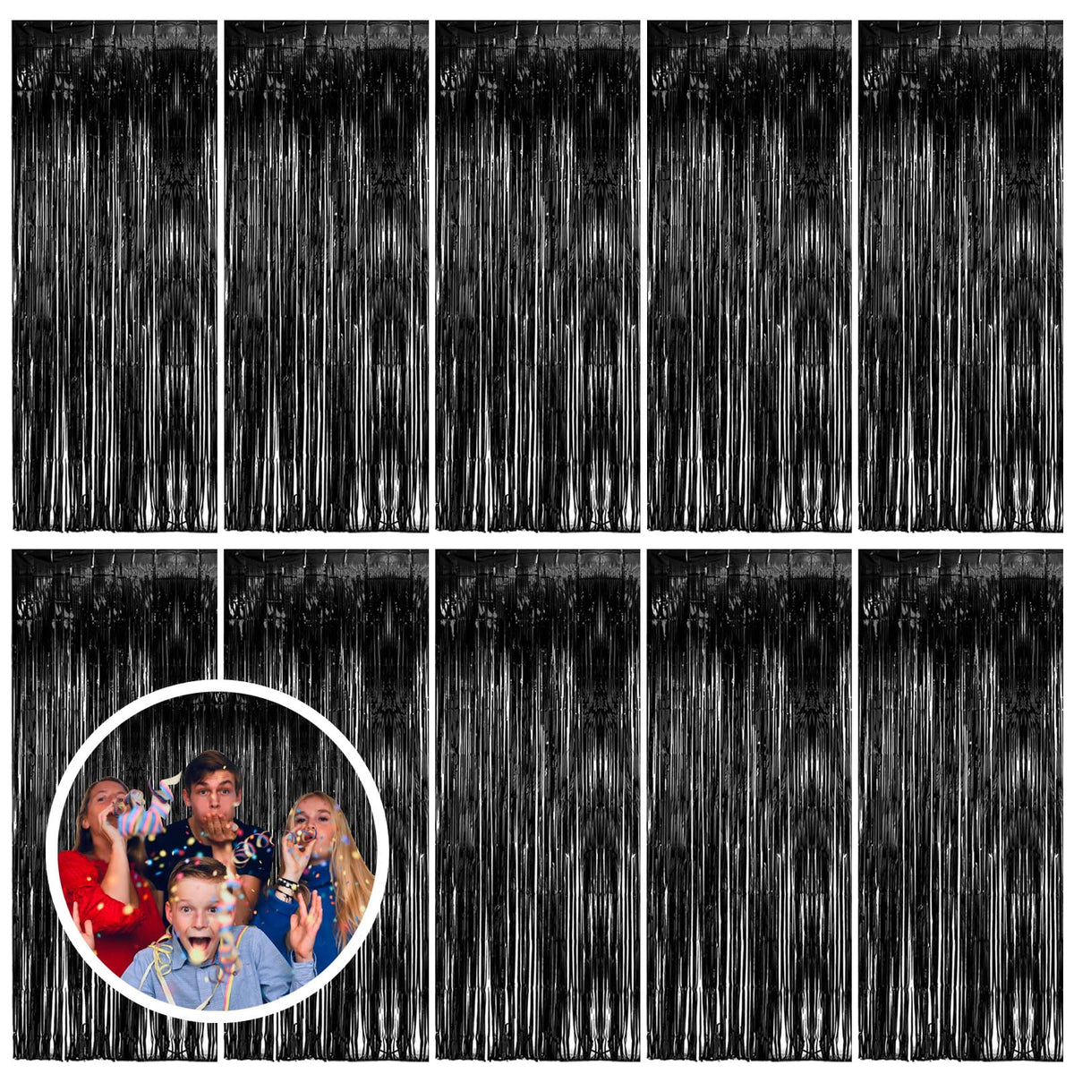 BOMSI black tinsel fringe curtain backdrop adds sparkle to party photos