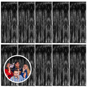 BOMSI black tinsel fringe curtain backdrop adds sparkle to party photos