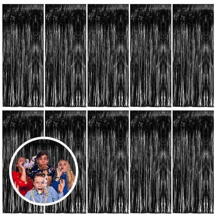 BOMSI black tinsel fringe curtain backdrop adds sparkle to party photos