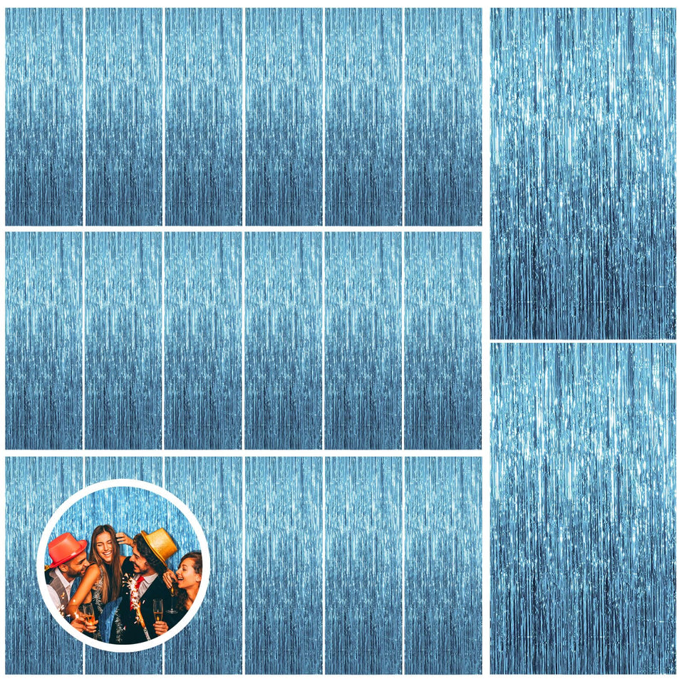BOMSI front view of 20-pack blue backdrop for instant party impact