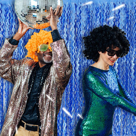 BOMSI blue sparkle tinsel decor pack ideal for birthdays and photo booths.