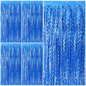BOMSI blue tinsel fringe curtain hanging over a doorway, adding a sparkling entrance for parties