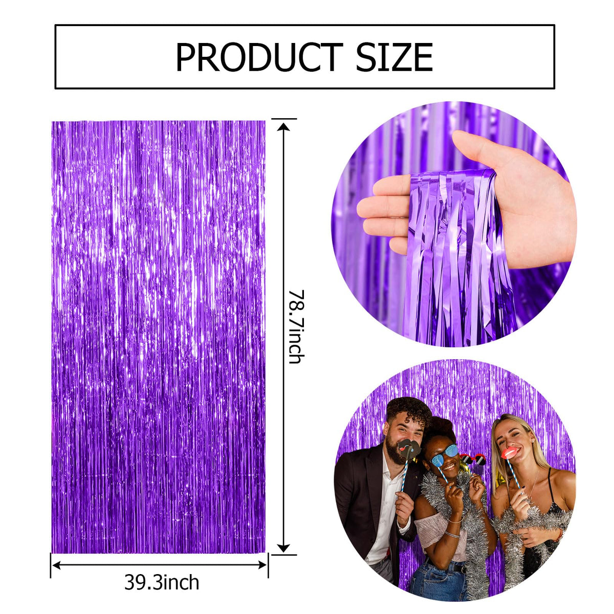 BOMSI purple streamers paired with balloons and LED lights enhancing party atmosphere