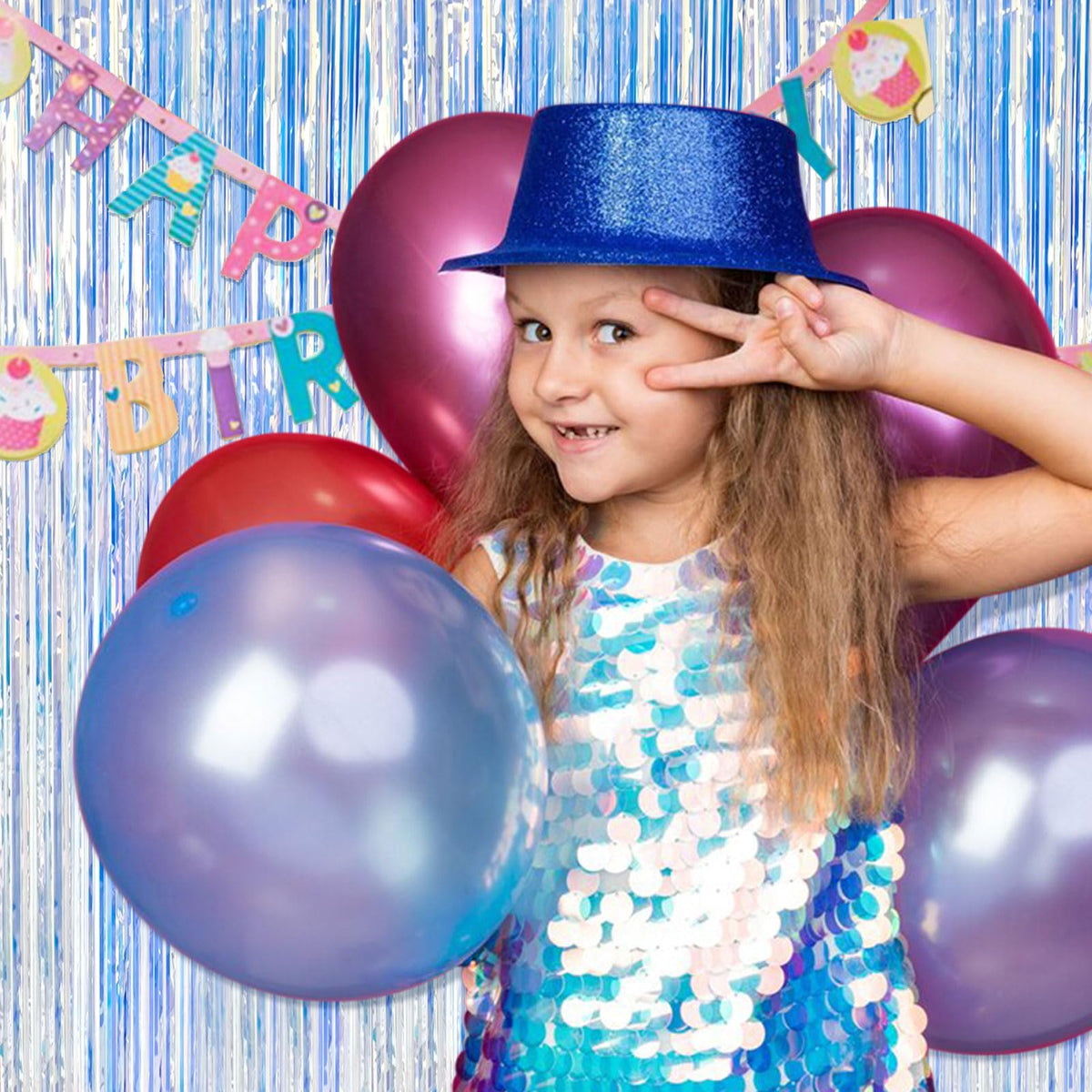 BOMSI photo booth setup with tinsel curtain creating a photogenic background