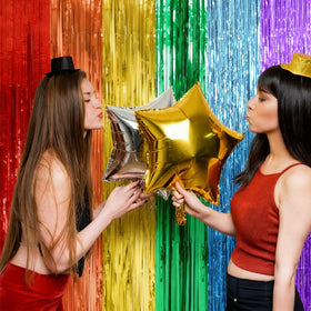 BOMSI rainbow foil fringe curtain adds sparkle to celebrations