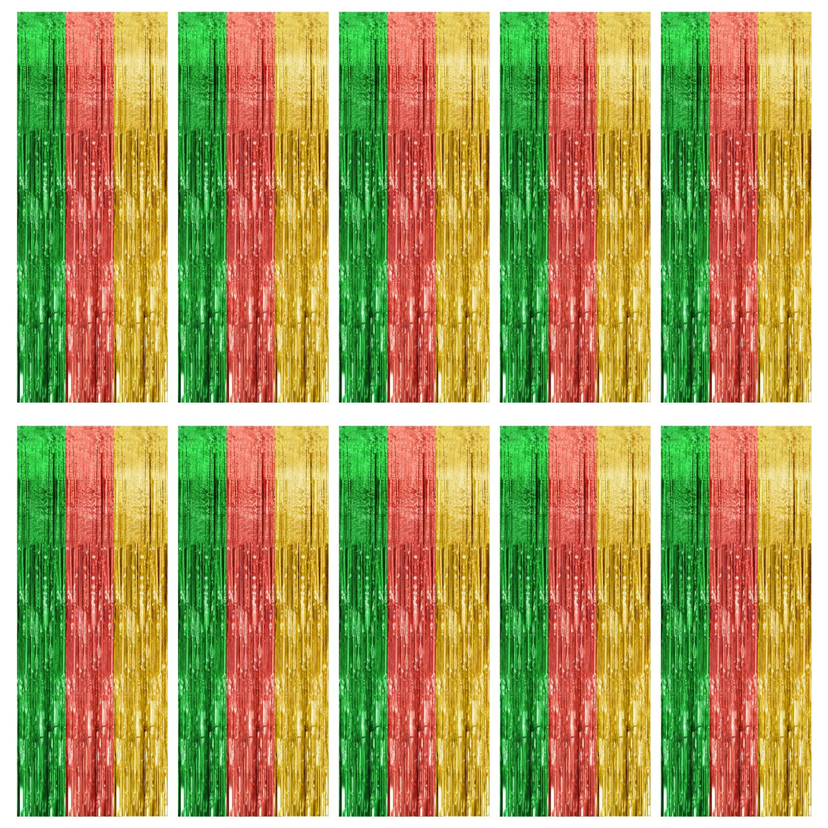 BOMSI front view of ten-pack curtains showing colorful coverage and visual impact