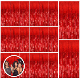 BOMSI front pack of red foil streamers showing contents and easy setup benefit