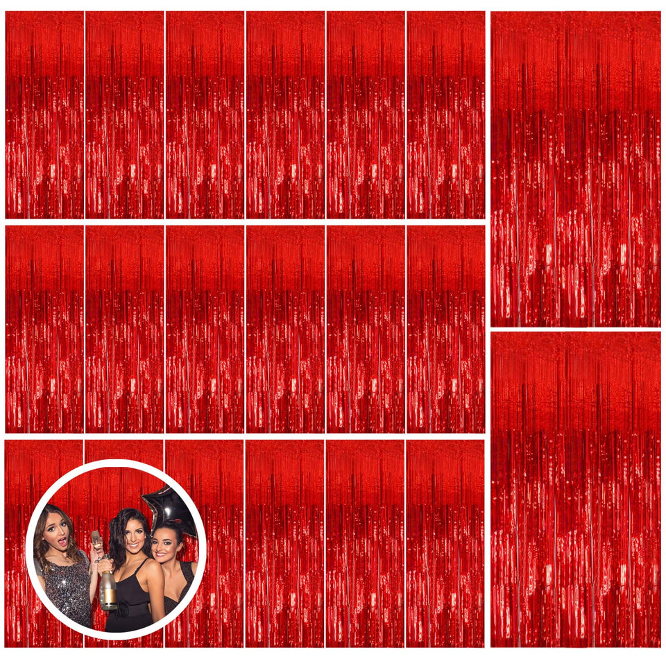BOMSI front pack of red foil streamers showing contents and easy setup benefit