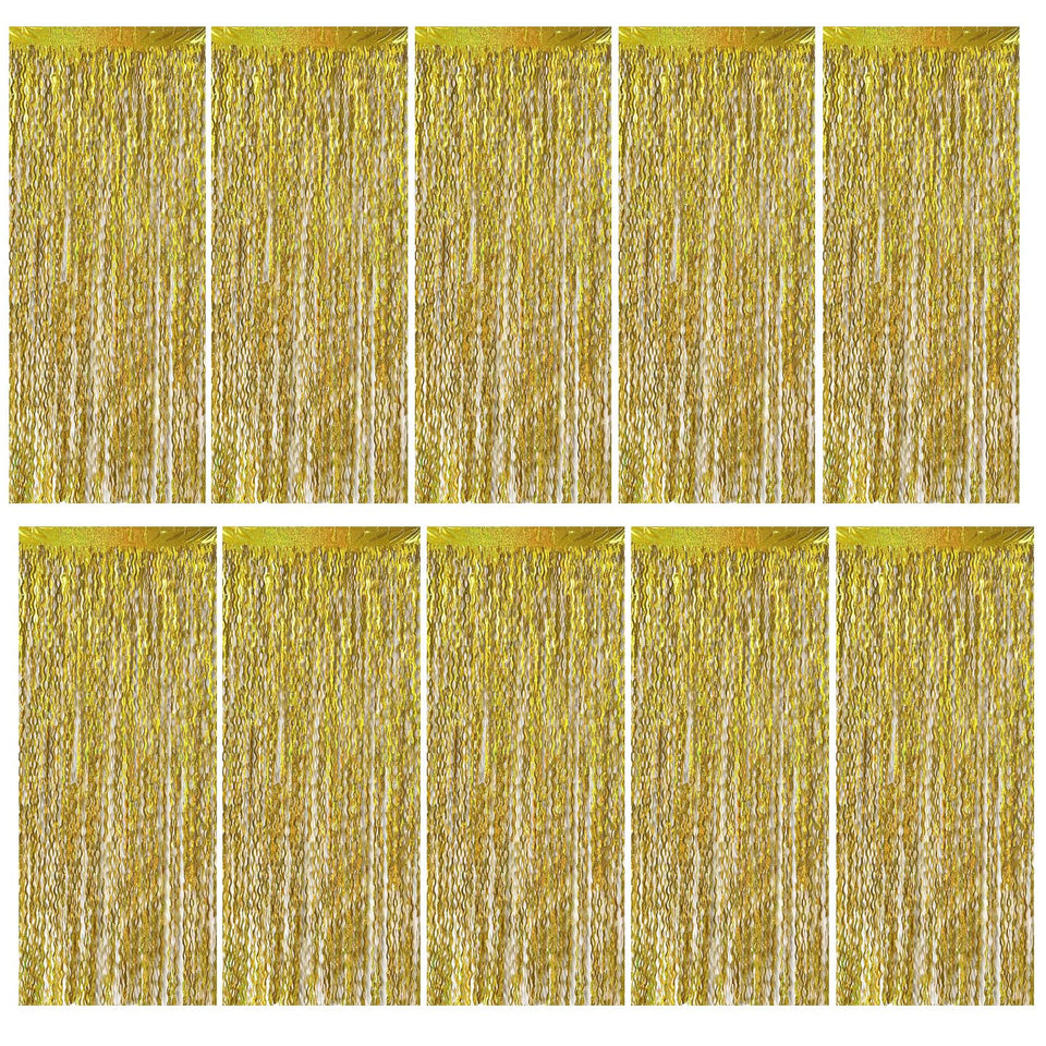 BOMSI Gold foil curtain backdrop adds radiant shine for photos and walls.