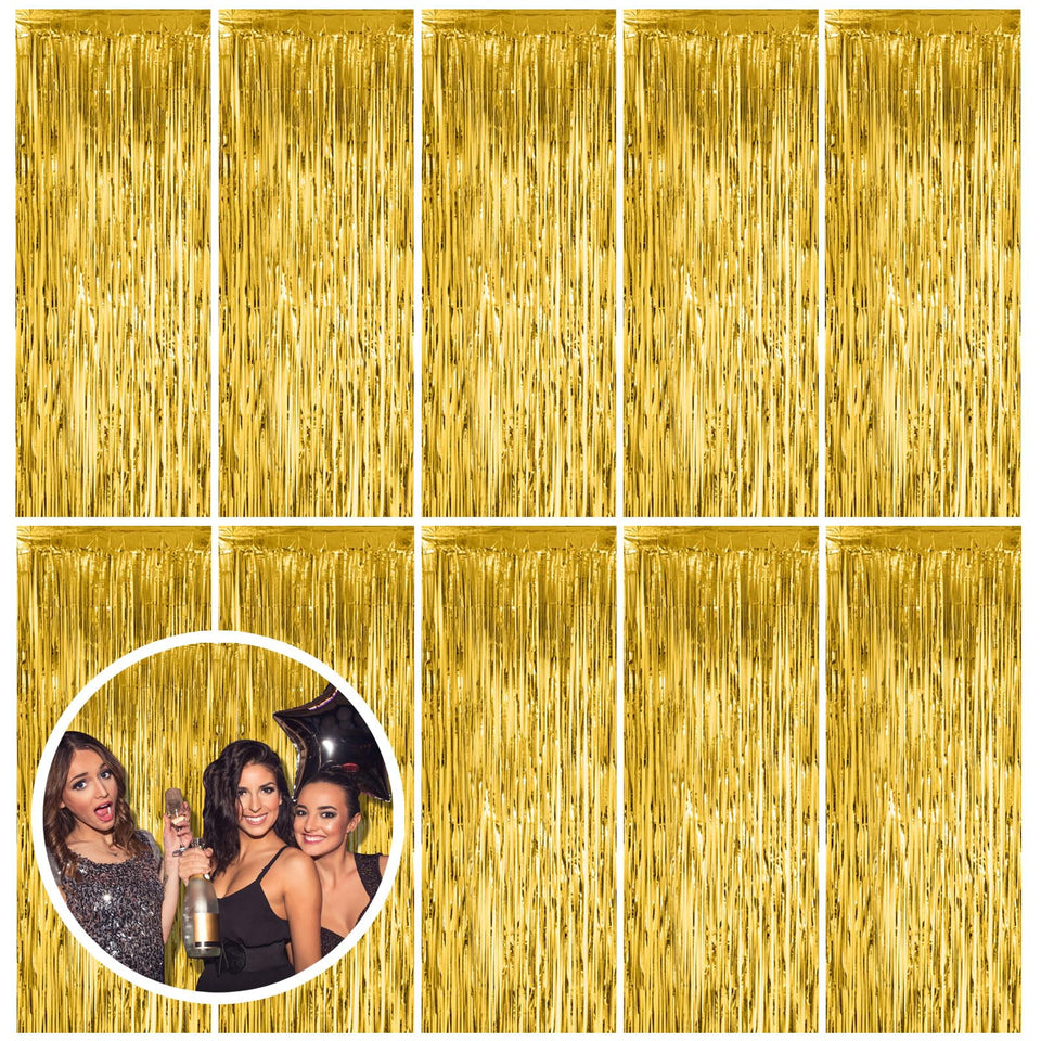 Bomsi gold fringe curtain backdrop for festive entrances and photos