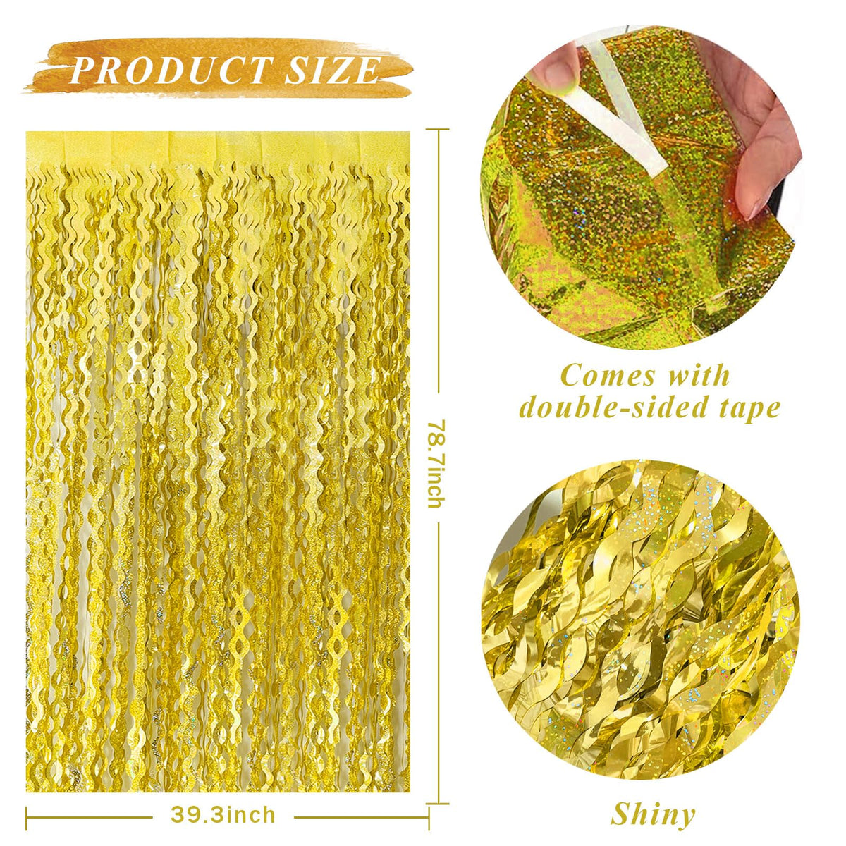 BOMSI gold fringe streamer decor brightens birthdays and celebrations with shimmer.