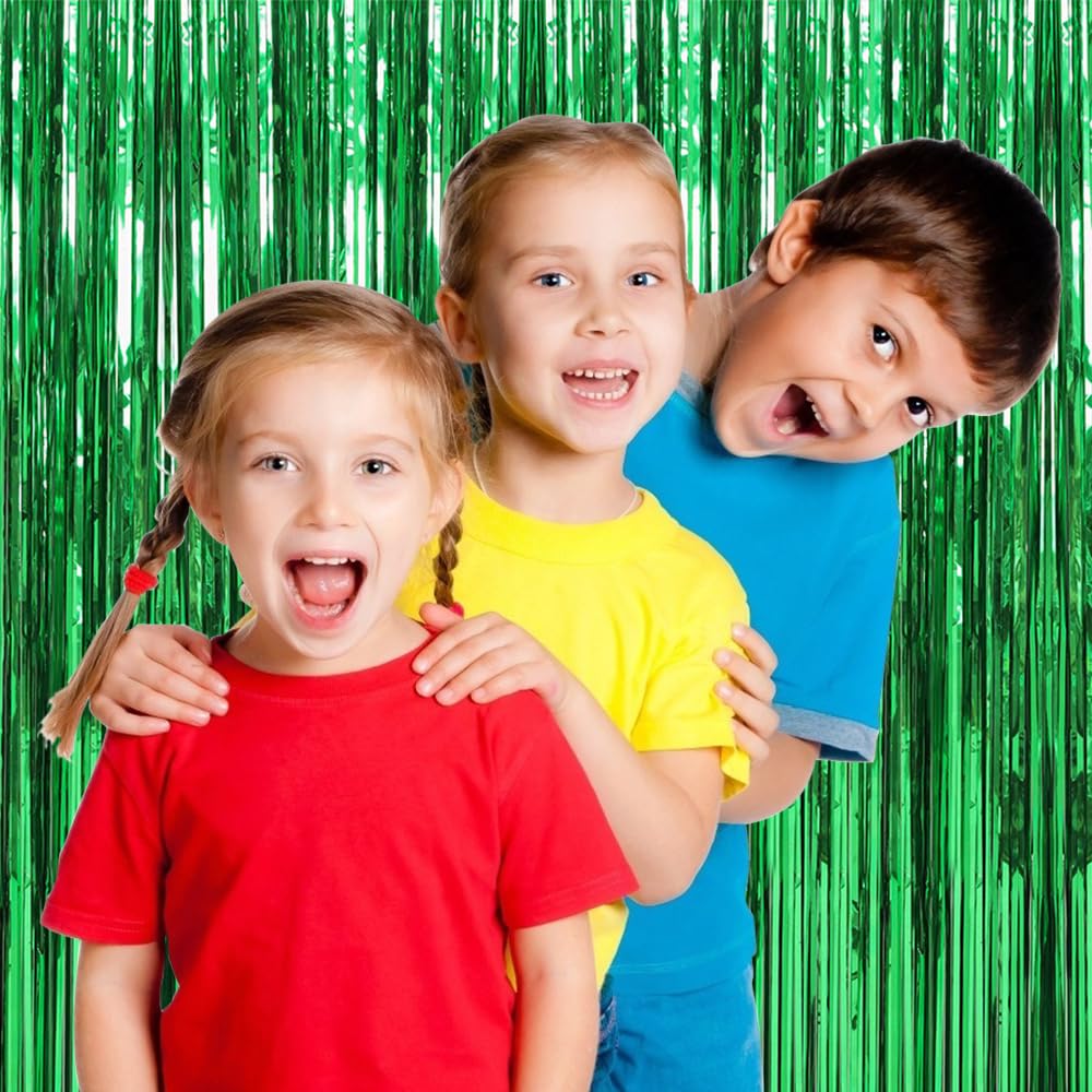 BOMSI green foil fringe backdrop suited for birthday party sparkle