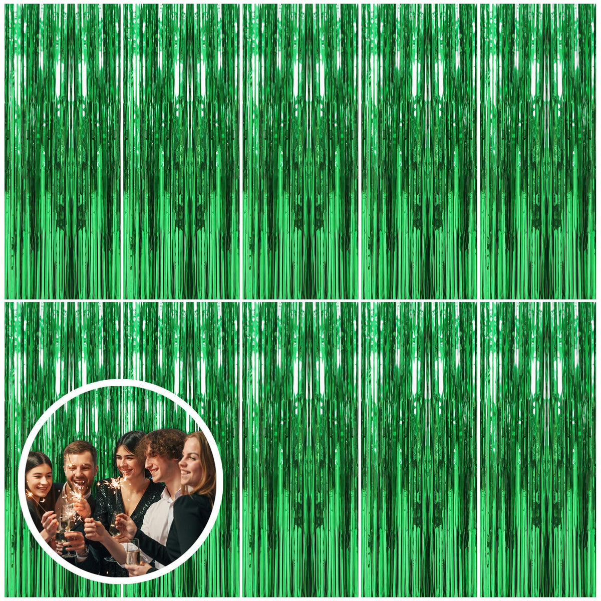 BOMSI green foil fringe backdrop for door decor and entryway highlight