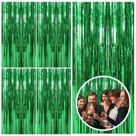 BOMSI green streamers foil backdrop 5-pack hanging for door or wall decor.