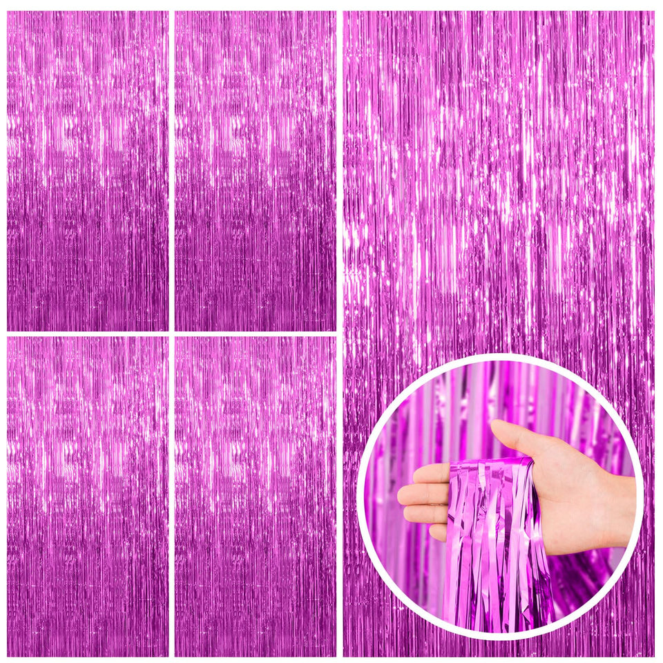 BOMSI hot pink tinsel curtain backdrop for photo booths adds glittering drama