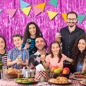 BOMSI pink tinsel curtain backdrop ideal for birthdays and events