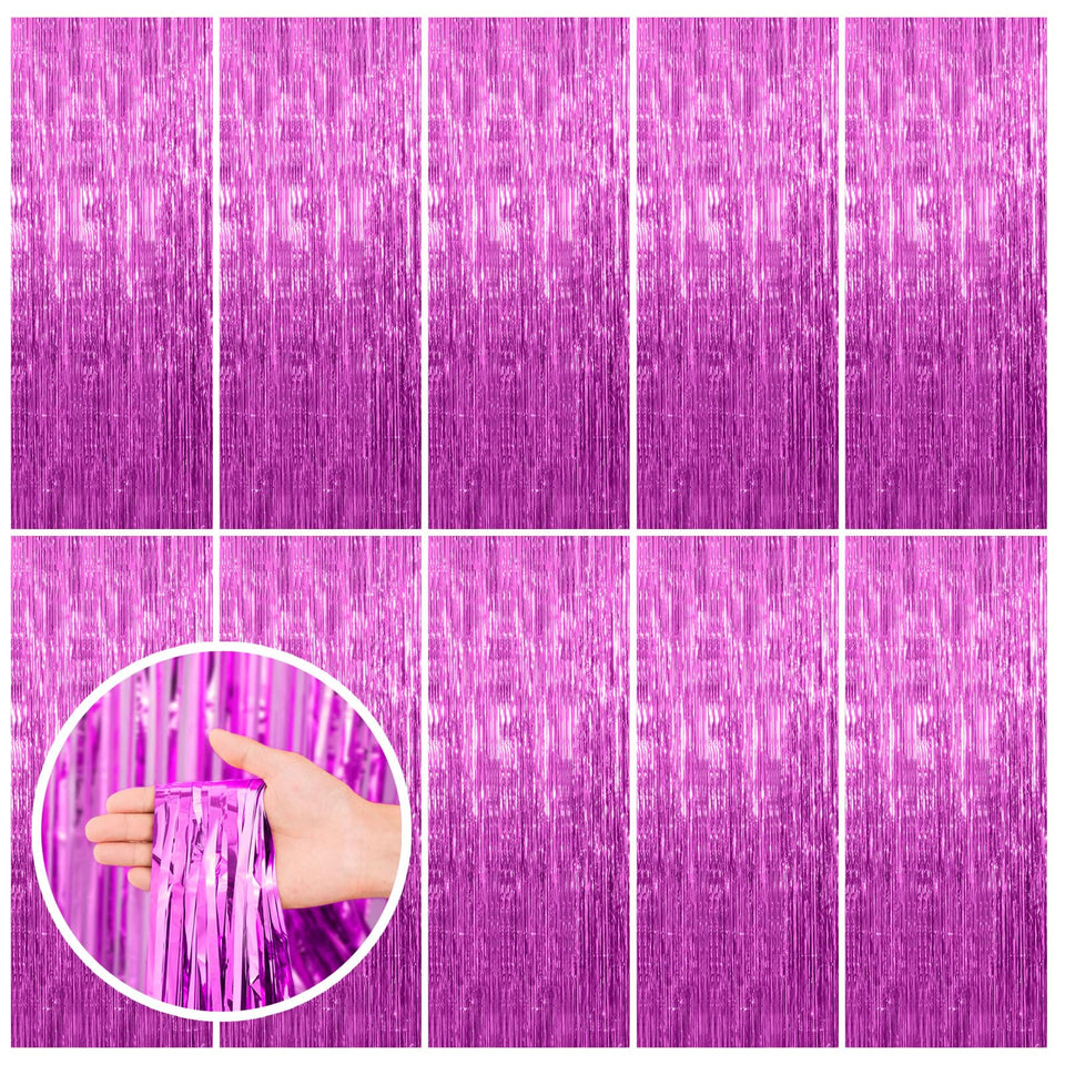 BOMSI hot pink tinsel curtain backdrop drapes doorway for a sparkling party vibe