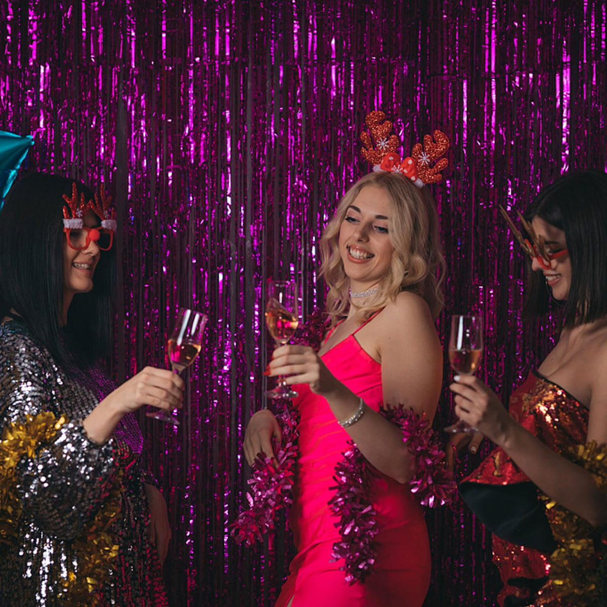 BOMSI hot pink tinsel curtain glitter streamers add festive atmosphere and eye-catching entrances