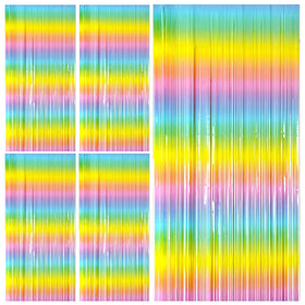 Bomsi pastel rainbow foil fringe curtain adds vibrant color to backdrops for events.