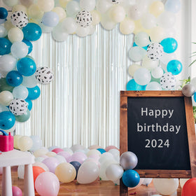 BOMSI foil fringe backdrop serves as a versatile photo booth prop at milestones.