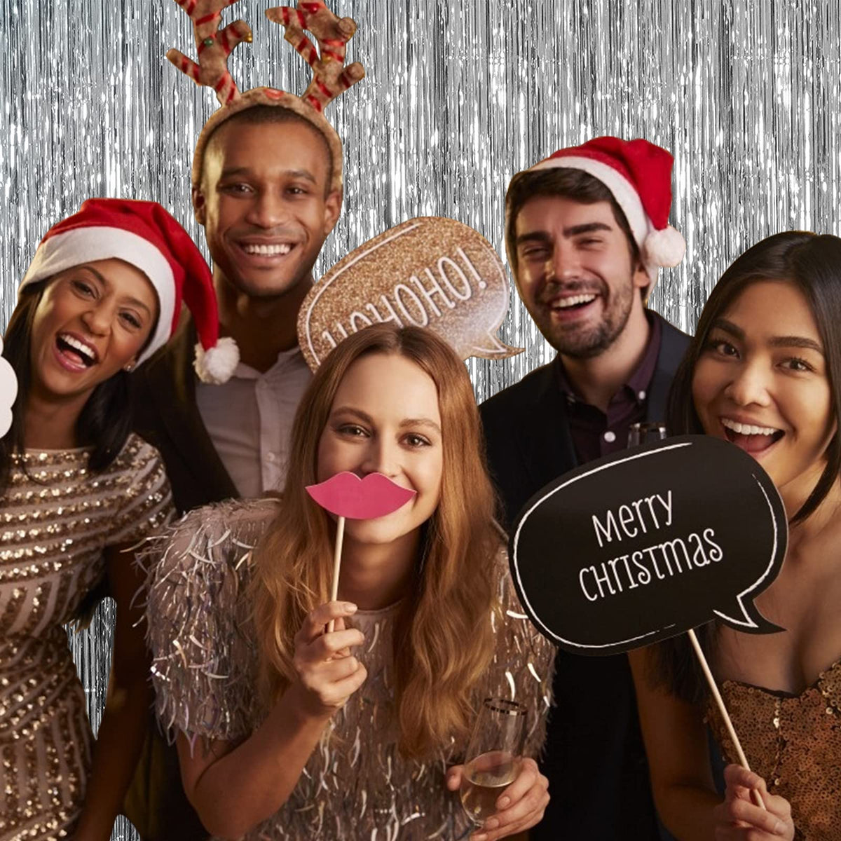 BOMSI backdrop used in a photo booth creating shiny party photos benefit