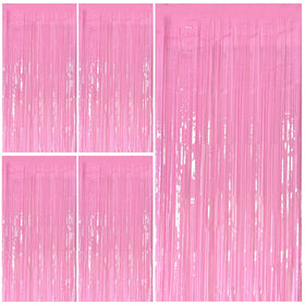 Bomsi pink foil fringe backdrop adds vibrant color for party photos.