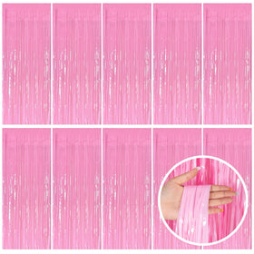 BOMSI pink party streamers foil fringe curtain enhances backdrop decor for events; reusable.