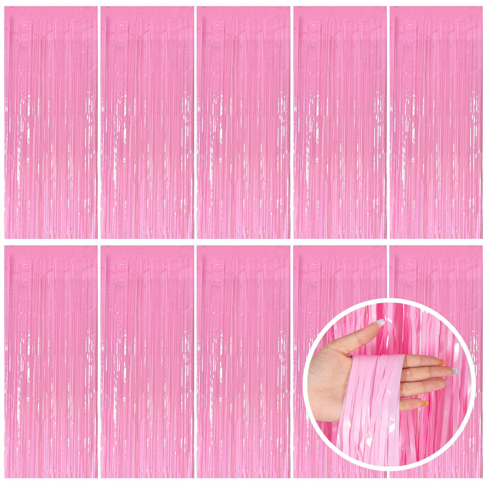 BOMSI pink party streamers foil fringe curtain enhances backdrop decor for events; reusable.
