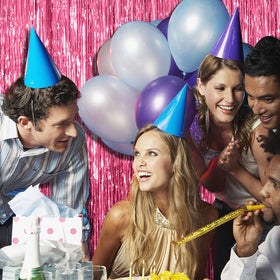 BOMSI pink tinsel curtain backdrop adds sparkle to entrances and celebrations