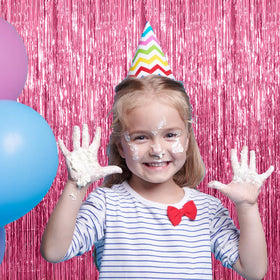 BOMSI pink tinsel curtain backdrop creates eye catching reflections for events