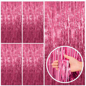 BOMSI pink tinsel curtain backdrop for doors adds festive shine to parties.