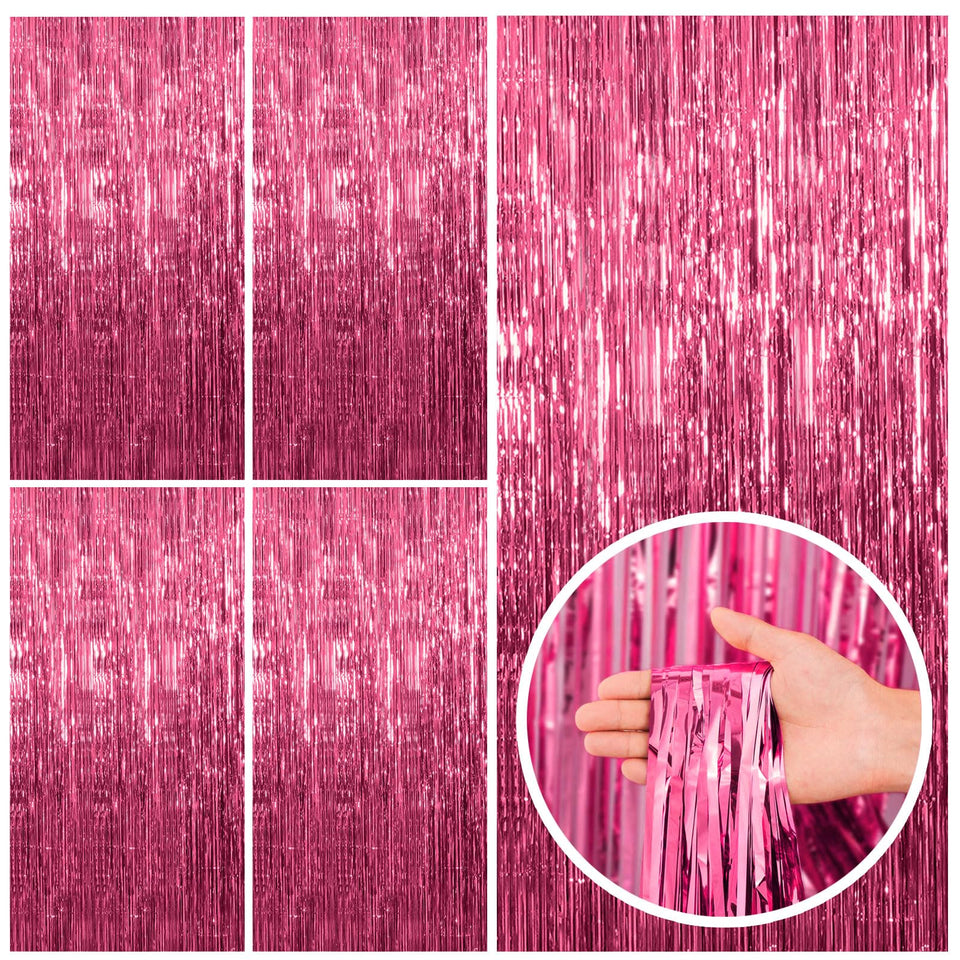 BOMSI pink tinsel curtain backdrop for doors adds festive shine to parties.