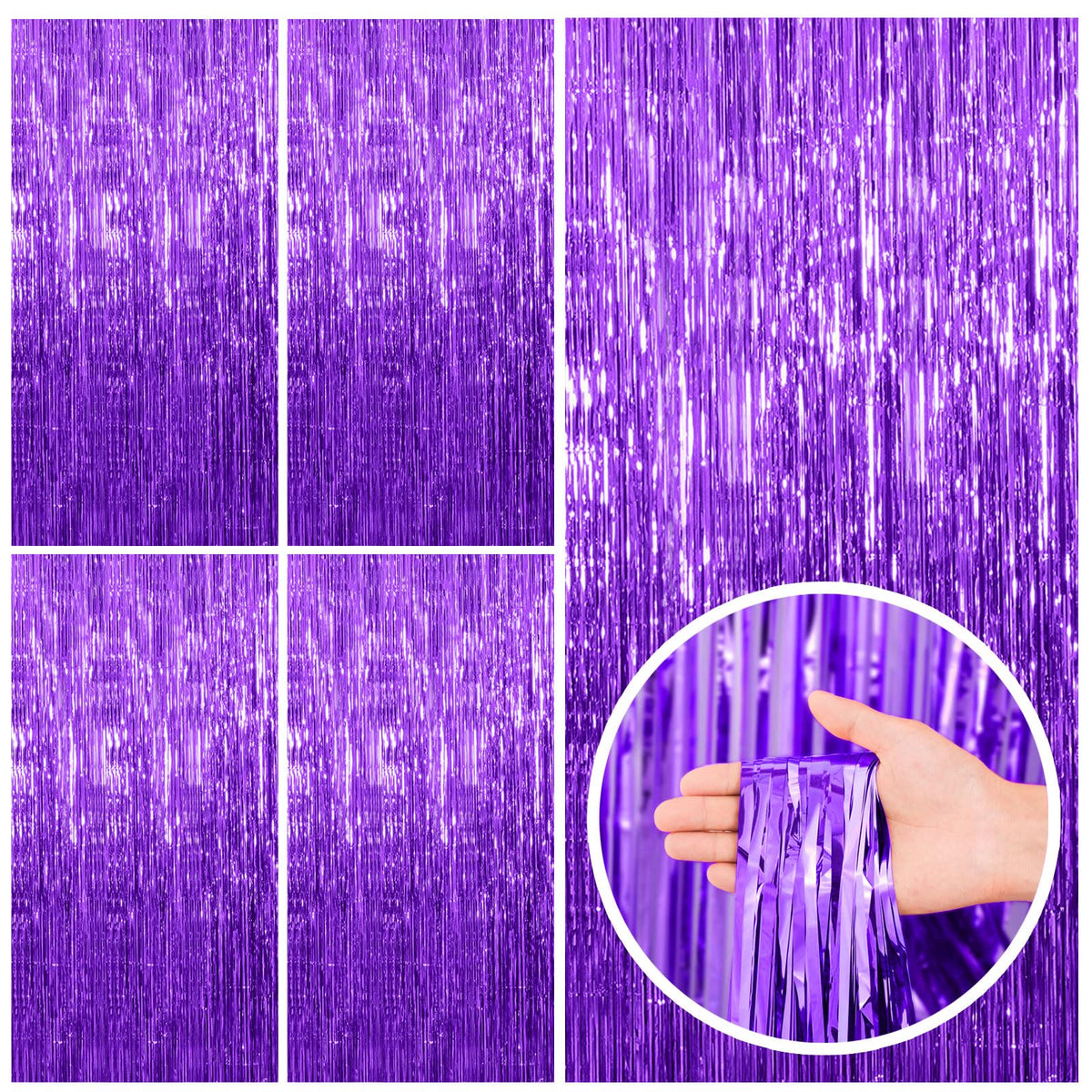 BOMSI purple foil fringe backdrop curtain for door or wall decor