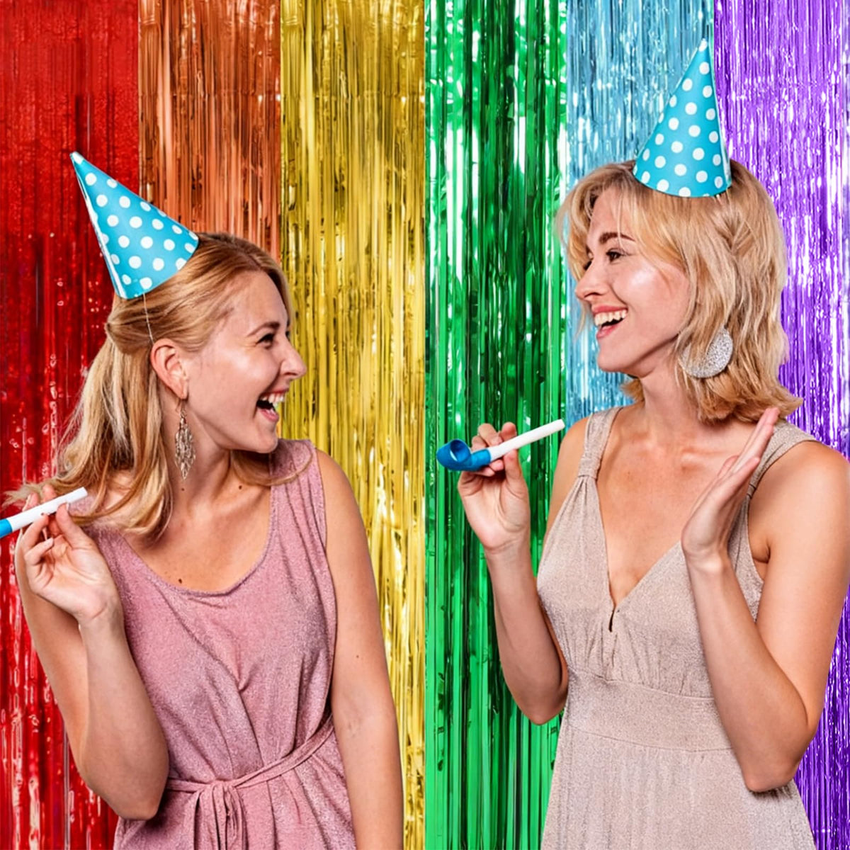BOMSI tinsel curtain hung in doorway creating an eye-catching party entrance